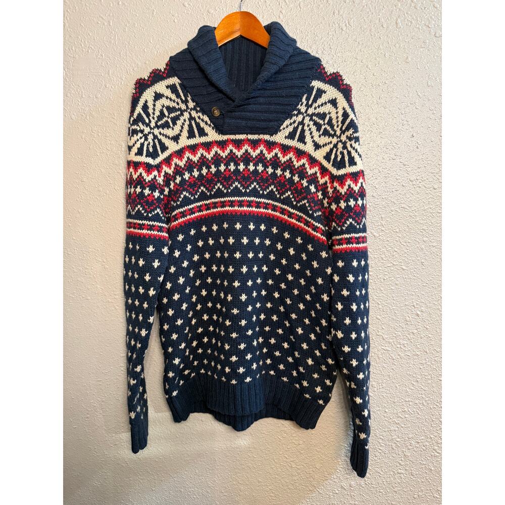 H&M L.O.G.G Mens Heavy Snowflake Knit Sweater w/ Shawl Collar Wool Blend Size M